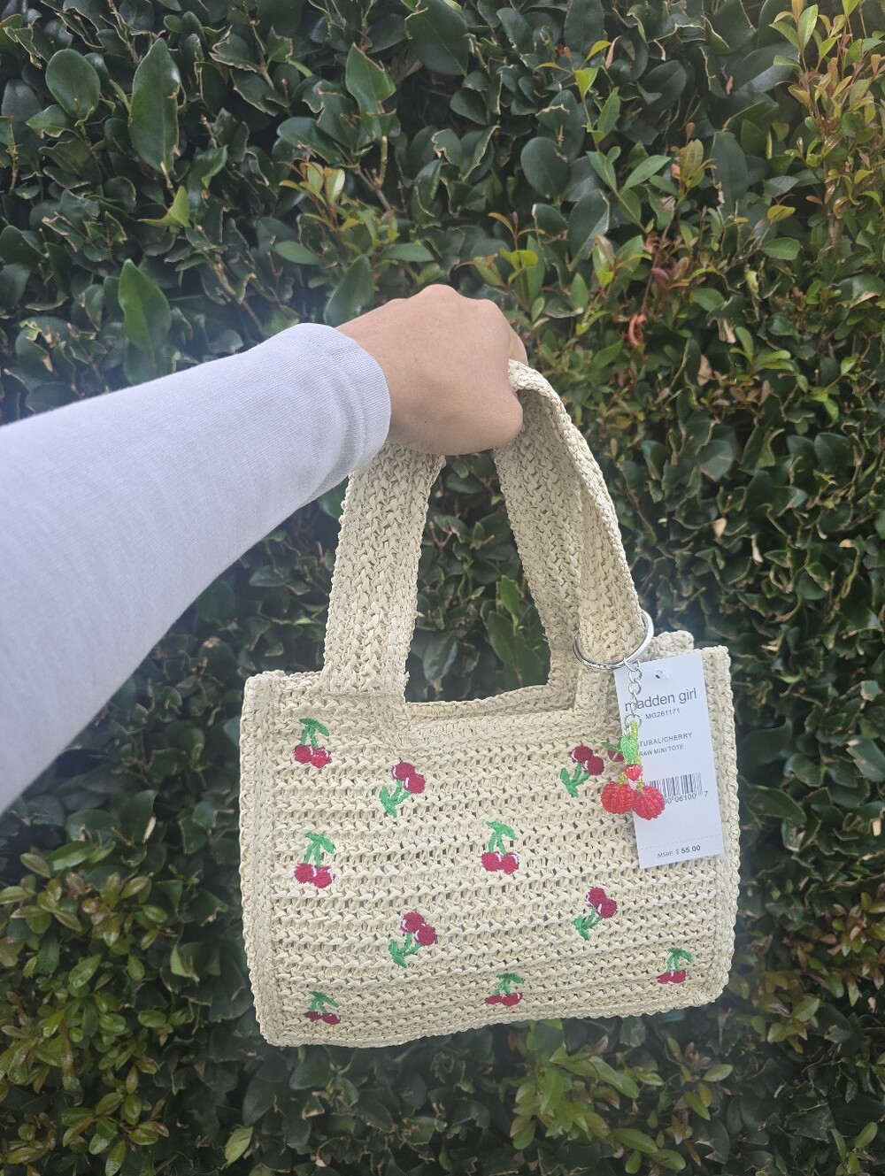 Madden Girl Cream Crochet Tote with Cherry Embroidery - Picture 12 of 13